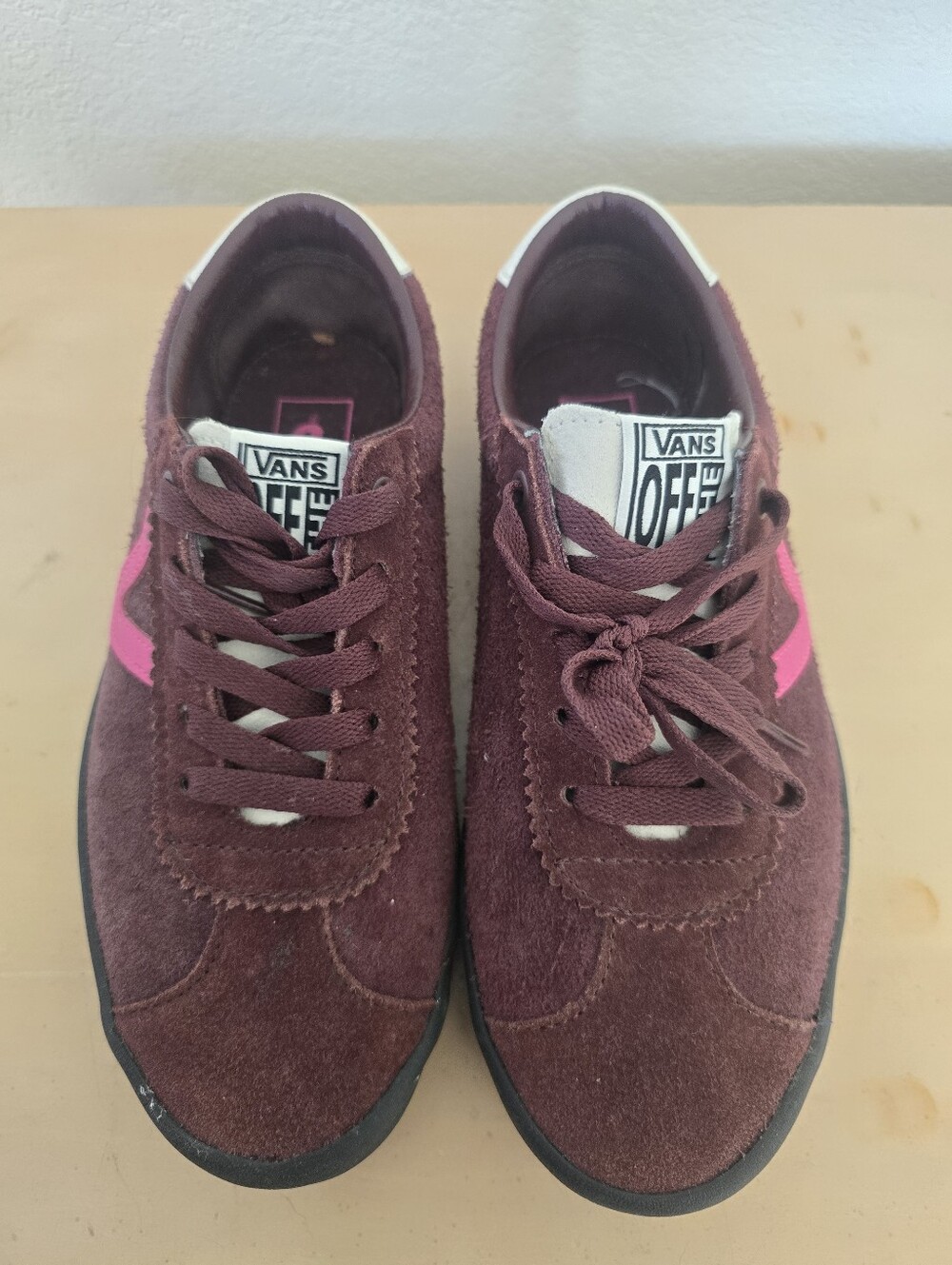 Vans Women’s Burgundy Suede Sneakers with Pink
